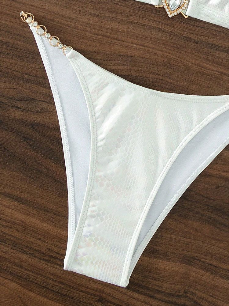 Sexigt bikiniset med snörning för kvinnor - Enfärgade bronsfärgade badkläder för strand och pool_voghion.com