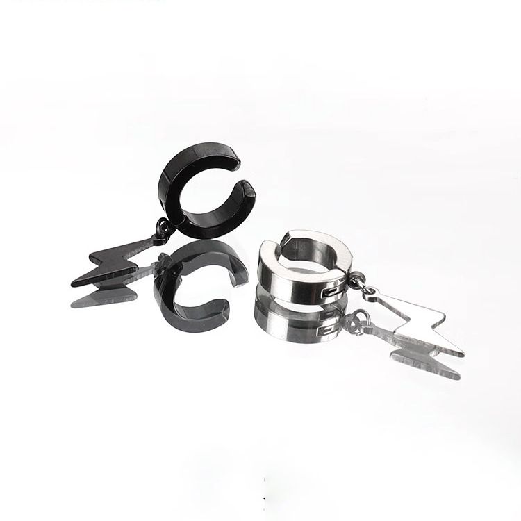 Pendientes de clip para hombre sin perforación, estilo relámpago, para mujer, de acero titanio, sin decoloración, diseño de nicho versátil._voghion.com
