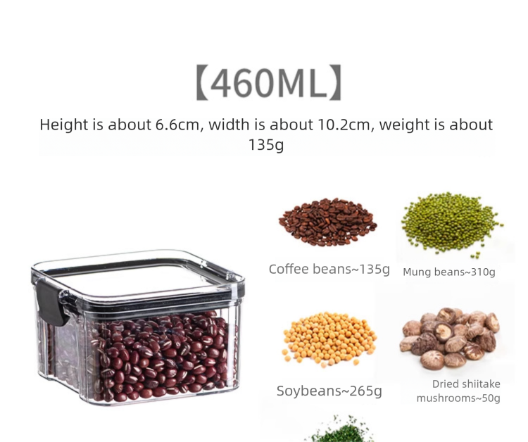 Barattolo per la conservazione di cereali e snack quadrato in plastica trasparente sigillata per uso alimentare_voghion.com