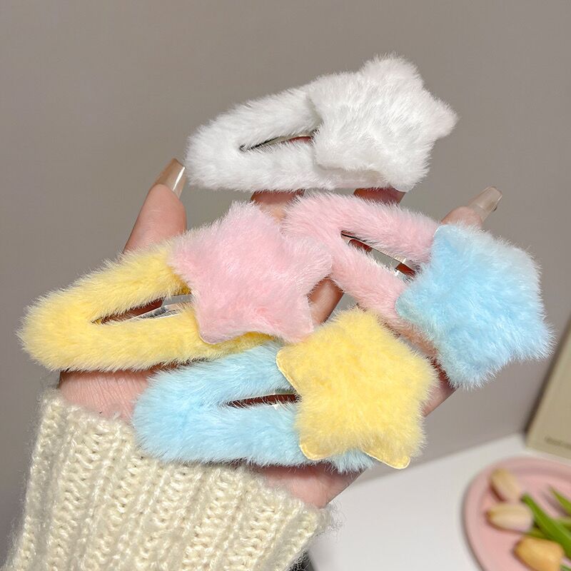 Accessori per capelli autunnali e invernali con stelle di peluche dei cartoni animati 2025, nuove mollette per capelli Dopamine Pentagram BB_voghion.com