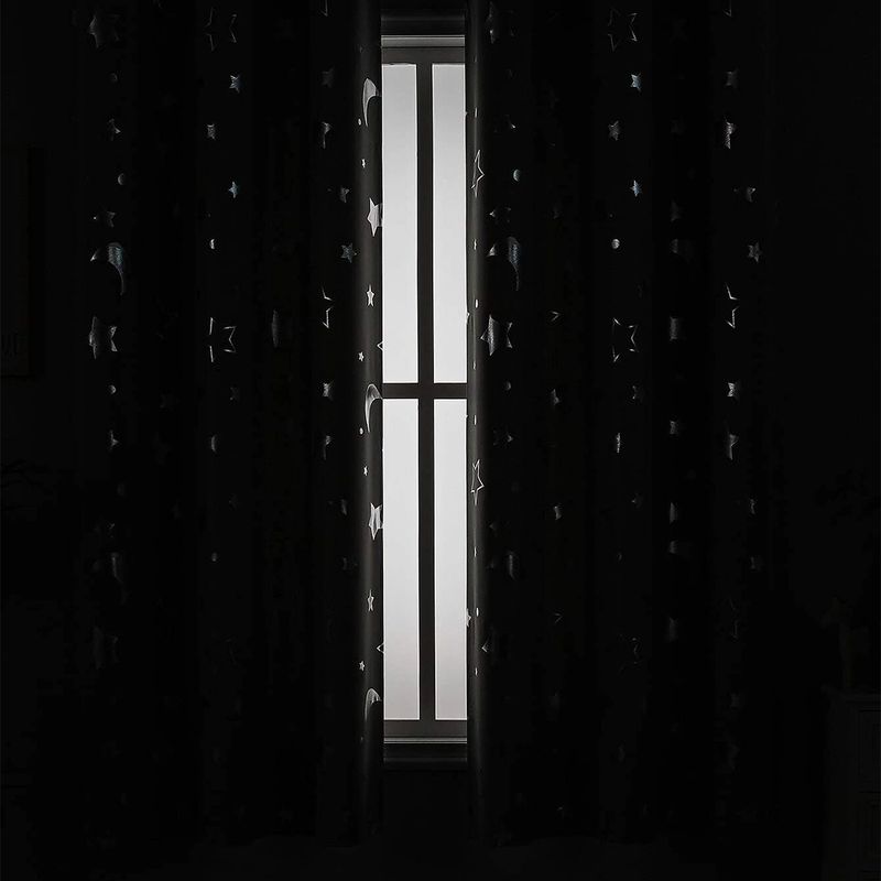 Curtains Silver-Foil Moon And Star Blackout Curtains With Grommets Thermal Insulated Drapes UV Protection Sun Blocking Window Panels_voghion.com