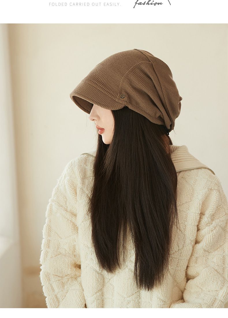 Hat Women's Spring and Autumn Thin New Japanese Style Cold Hat Shows Face Small Pullover Hat Big Head Wai Heap Hat Plain_voghion.com