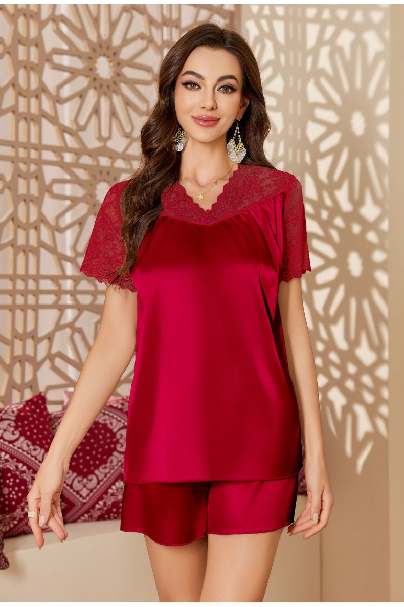 Silk Comfortable Pajamas Women's Summer Short-sleeved Shorts Loungewear Set_voghion.com