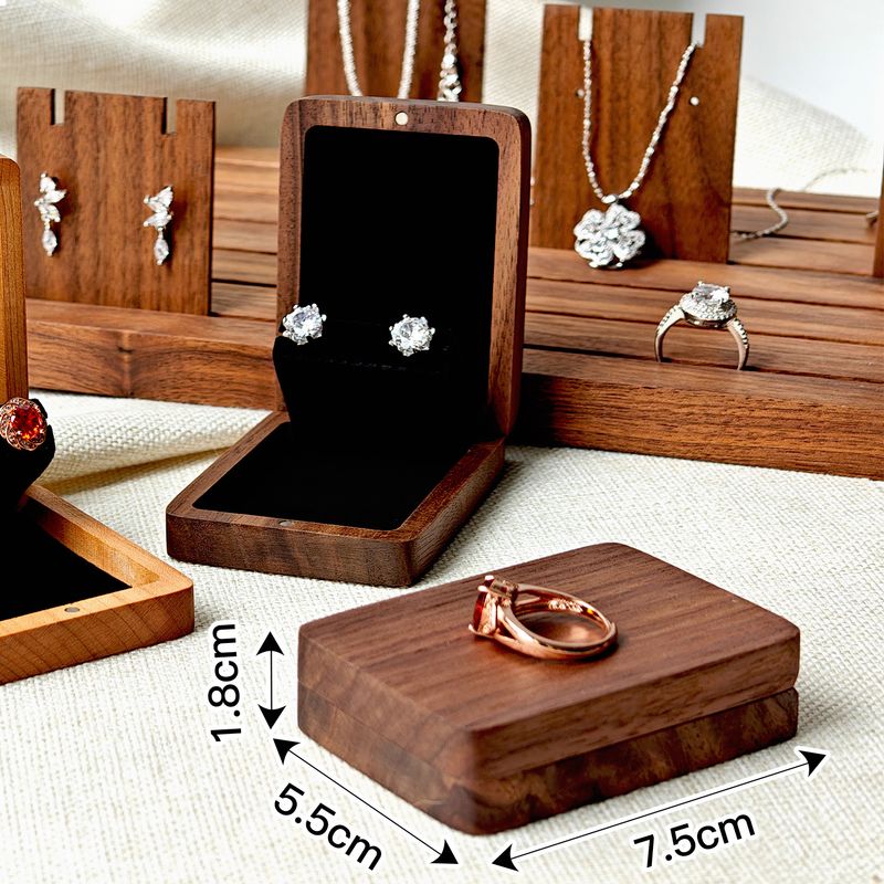 Ring Earring Rotating Display Black Walnut Wooden Storage Hand Jewelry Box_voghion.com