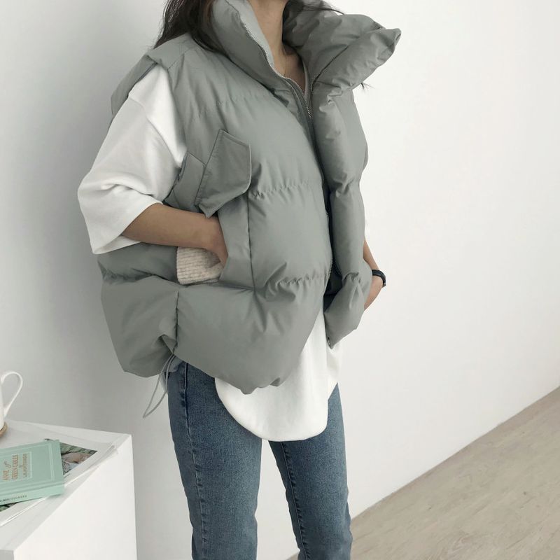 Cropped Puffer Vest For Women - Lightweight Quilted Sleeveless Jacket, Winter Layering Piece With Stand Collar & Zip Front_voghion.com