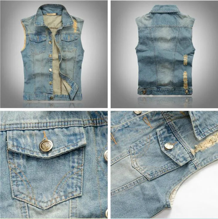 Männer Jeansweste Revershal Cowboyjackete Moud Gebrachent Lach Westen Mantel 10 Faarwen Vintage Weste Männer Fraen Äermellos_voghion.com