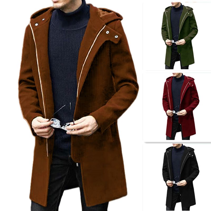 Herrenbekleidung große Größe Wollmantel Männer Freizeitjacke mittlere Länge Zweireiher_voghion.com
