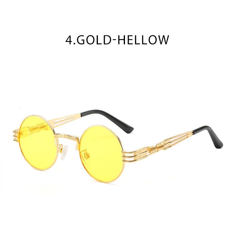 8010 Metal Round Frame Spring Sunglasses Steam Punk UV Protection_voghion.com