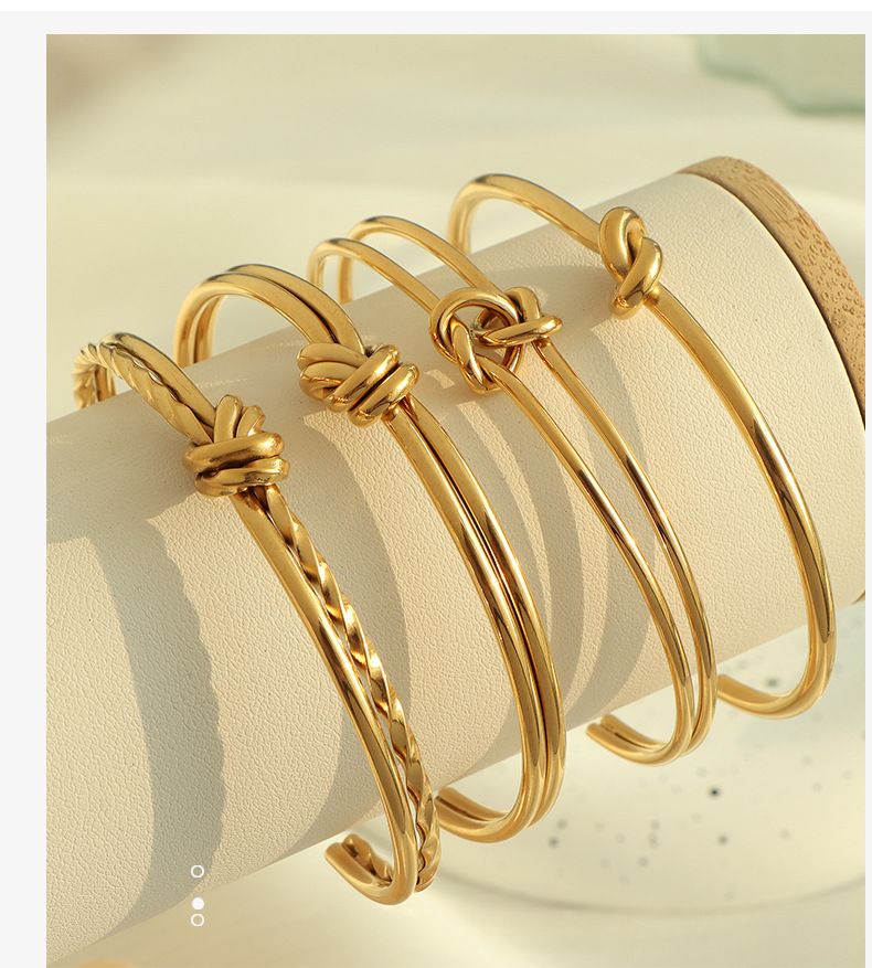 Set di gioielli da donna, moda francese retrò, geometrico, in acciaio al titanio, bracciale aperto da donna con nodo intrecciato a forma di C, design di nicchia da donna_voghion.com