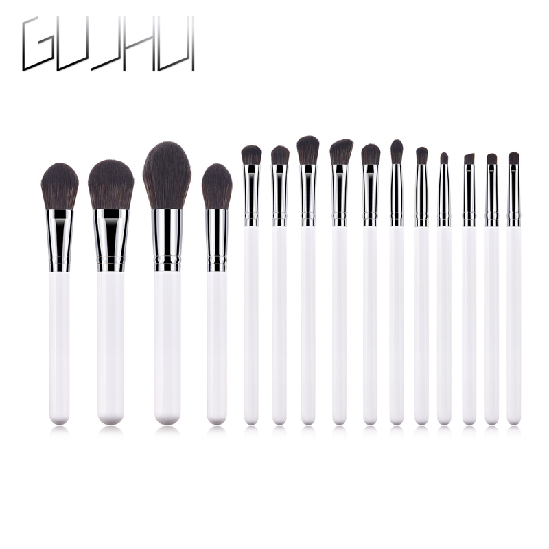 Set de 15 pensule de machiaj, vârf de pensulă, mâner din lemn, argintiu, pensulă pentru pudră liberă, pensulă pentru blush, instrumente de machiaj GUJHUI_voghion.com