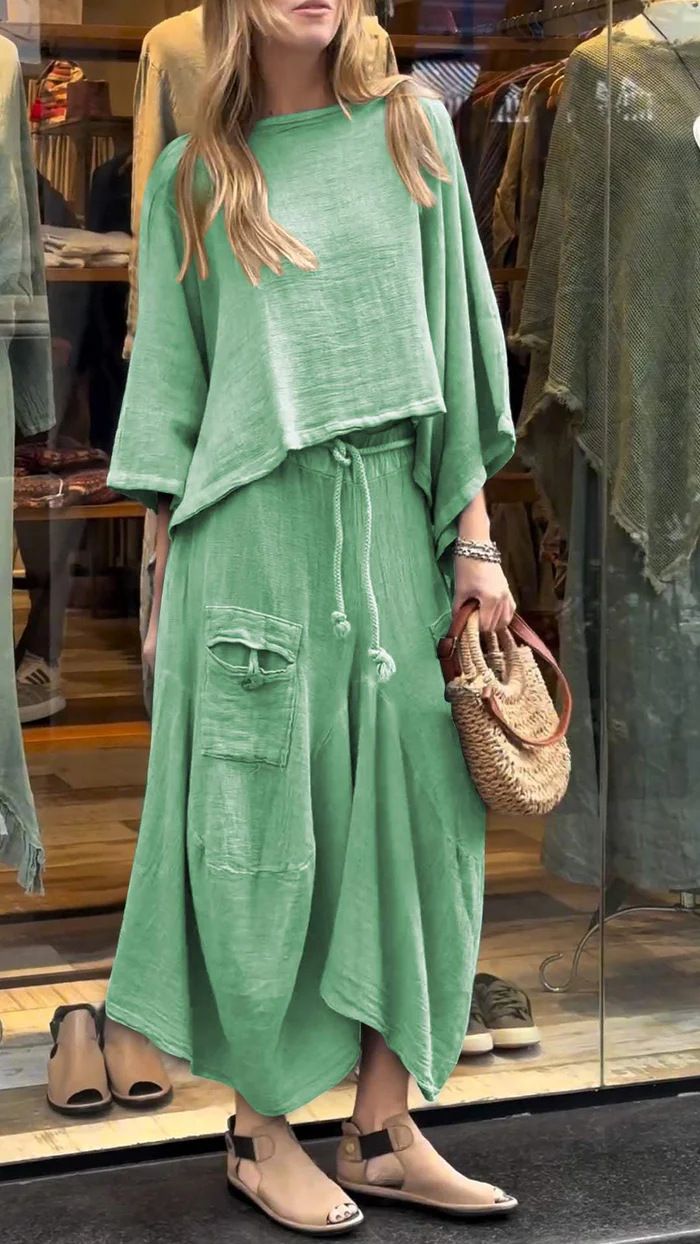 Vêtements pour femmes printemps et automne, ensemble deux pièces décontracté, couleur unie, jupe ample_voghion.com
