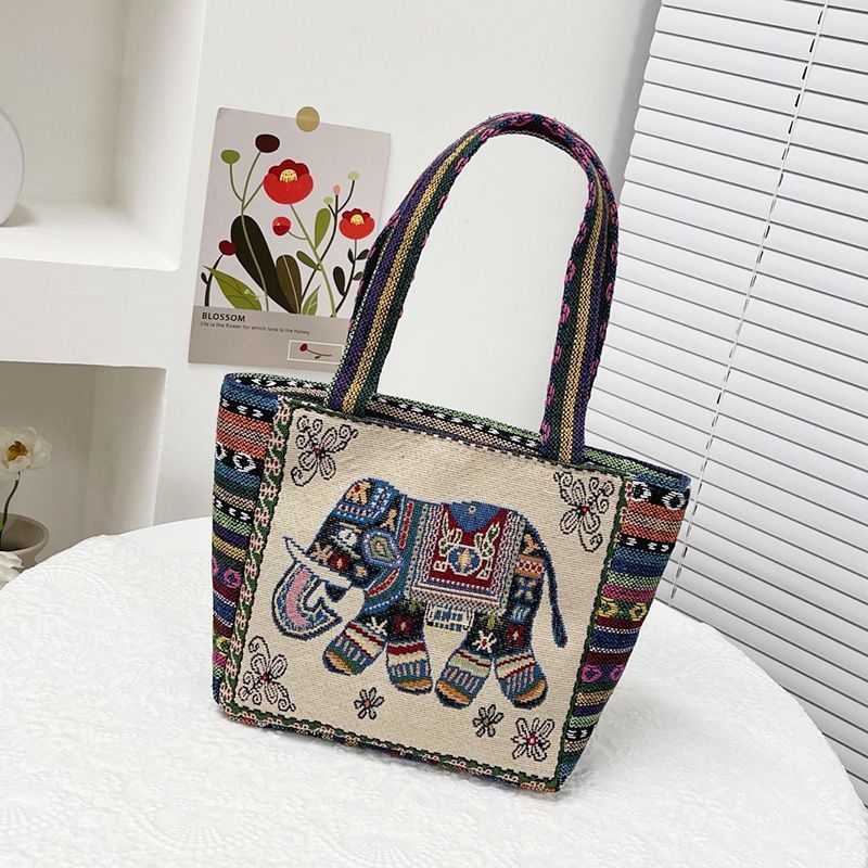 Borsa tote in tela ricamata per donna, borsa a mano in stile etnico, borsa per il pranzo casual da mamma, piccola borsa in tessuto_voghion.com