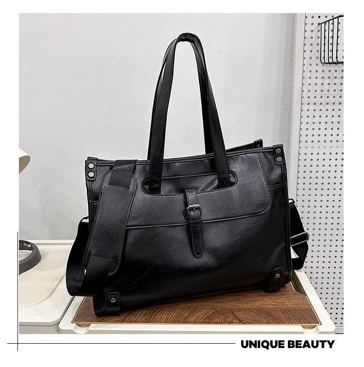 Professional Men's Leather Briefcase – Large Capacity Business Laptop Bag For Work, Commute & Travel – Stylish & Durable PU Material_voghion.com