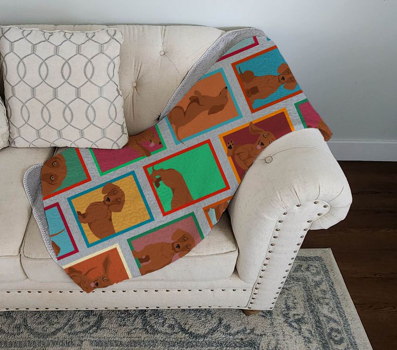 Lots of Red Dachshund Quilted Blanket 50x60 Artwork Pattern Quilted Throw Blanket for Bed, Couch, Sofa, Soft and Lightweight_voghion.com
