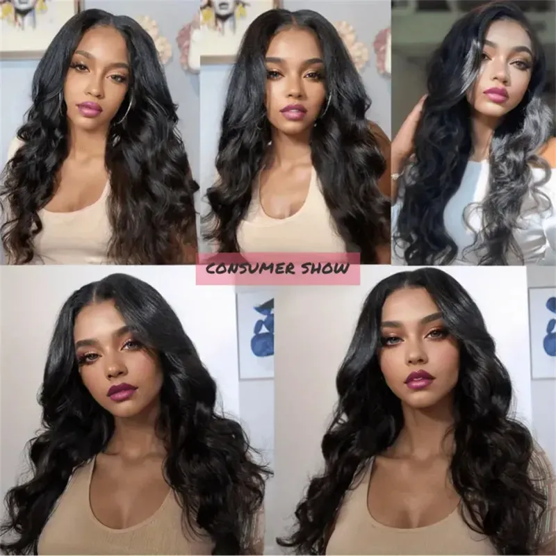 Pelucas de cabello humano con ondas corporales y parte en V, densidad del 180 % para mujeres_voghion.com