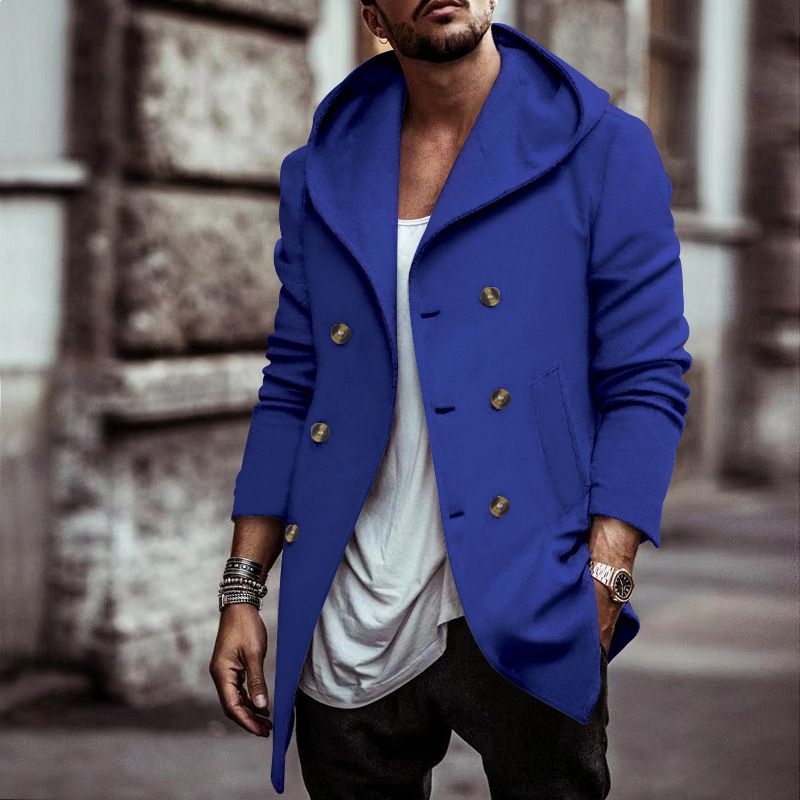 Höst Herr Soil Medellängd Polo Huva Komposit Space Bomull Dubbelknäppt Casual Trench_voghion.com