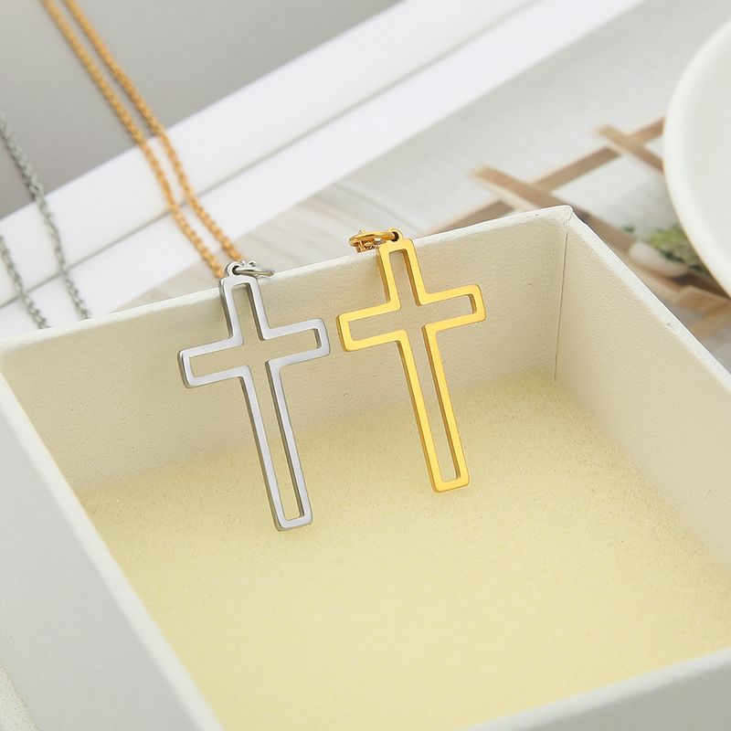 2025 Novidades Amaxer Aço Inoxidável Para Mulheres Amante Ouro Prata Cor Corrente Colar Pequena Cruz Jóias Religiosas_voghion.com