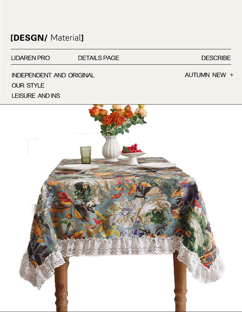 Nappe Art Abstrait – Housse de table en polyester antidérapante et résistante avec bordure en dentelle – Décoration d'intérieur moderne pour tables à manger et tables basses (Vert, 3 tailles)_voghion.com
