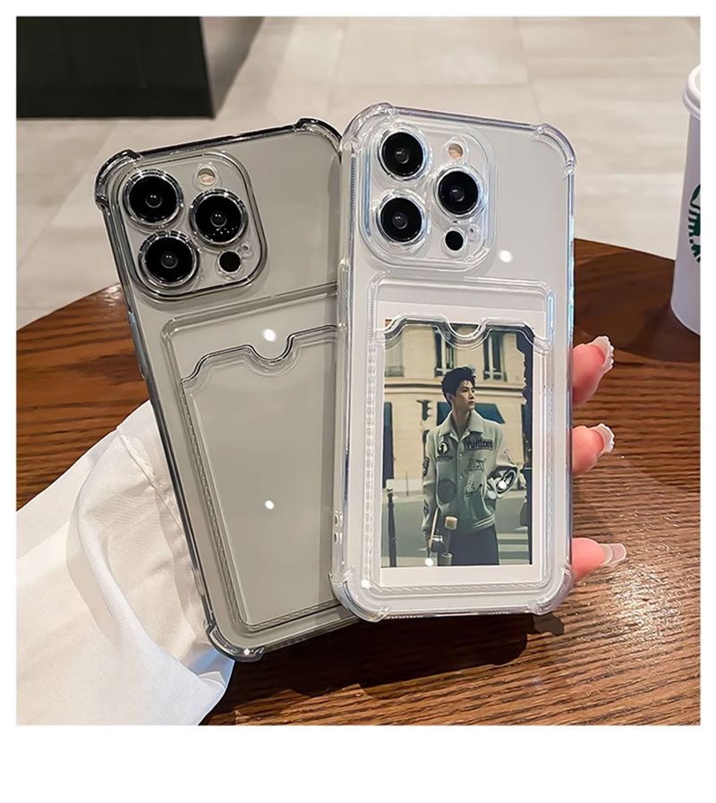 Transparent Card Slot Bag Holder Case For IPhone 16 15 14 13 12 11 Pro Max Mini X XR 7 8 Plus Clear Wallet Shockproof_voghion.com