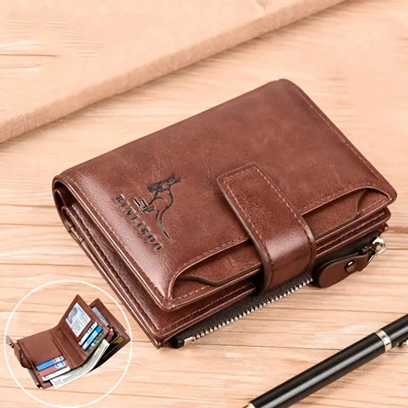Portamonete da uomo con blocco RFID uomo in pelle PU con cerniera porta biglietti da visita porta soldi portafoglio uomo_voghion.com