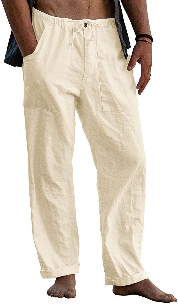 Pantalon décontracté en coton et lin pour homme, grande taille, respirant, couleur unie, sport, Fitness, Streetwear, nouvelle collection, S-5XL_voghion.com