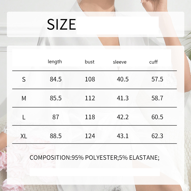 Nachthemd, Bademantel, Spitze, Seidenimitat, Eisseide, mittellange Ärmel, schwarz, weißer Gürtel, sexy Pyjama, Heimkleidung, Einzelstück_voghion.com