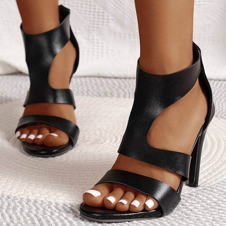 Sandali col tacco alto popolari tra le donne nel 2024, scarpe romane scavate, tacchi sottili, sandali col tacco alto alla moda_voghion.com
