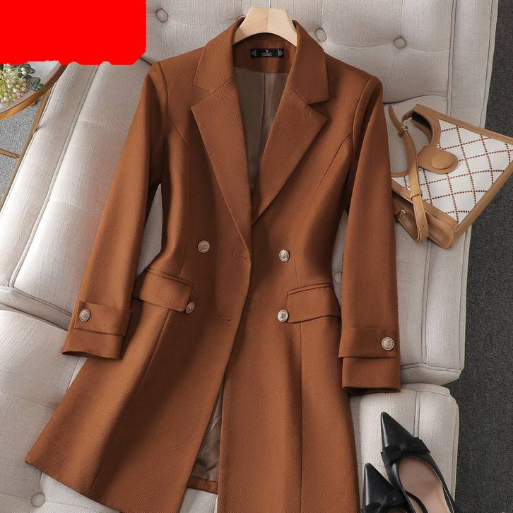 Damenbekleidung Professionelle mittellange Anzugkragen-Windjacke Arbeitskleidung_voghion.com