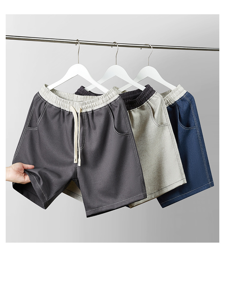 Men's Clothing Light Luxury 390g Linen Design Color Matching Loose Casual Mid Length Pants Men's Five Point Casual Pants Live Broadcast_voghion.com