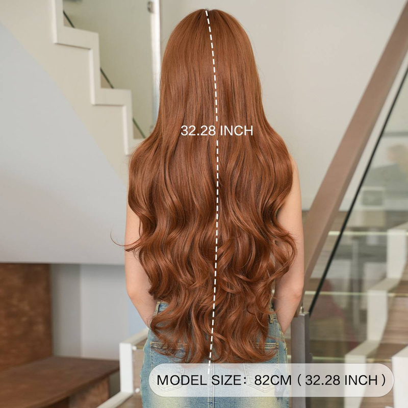 Apricotbraune Loli-Perücke, superlanges lockiges Haar, volle Kopfbedeckung, große Wellenperücke_voghion.com