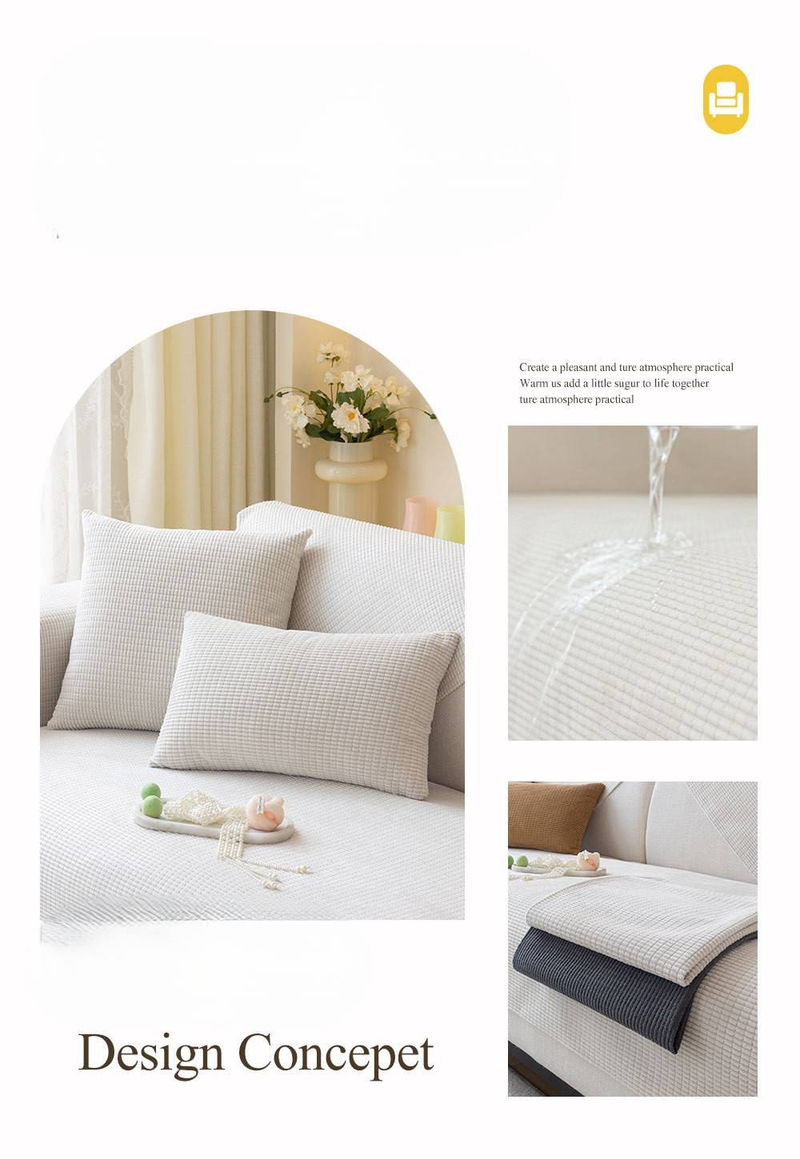 Waterproof Corn Grain Sofa Cushion 2025 New Four Seasons Universal Anti Slip Anti Cat Scratching Cushion Solid Color Sofa Cover_voghion.com