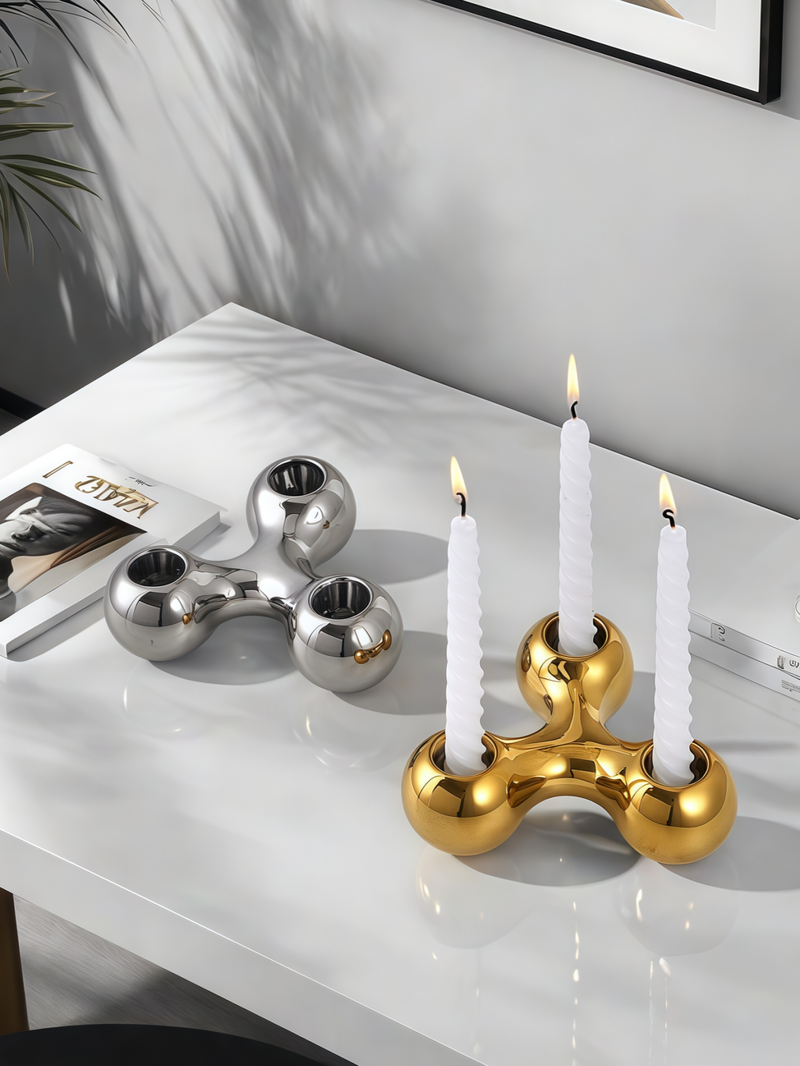 1pc Gold High-end Light Luxury Design Three-hole Candle Holder Is Used In The Living Room Countertop Multi-scene Ornament Candle Candle Holder_voghion.com