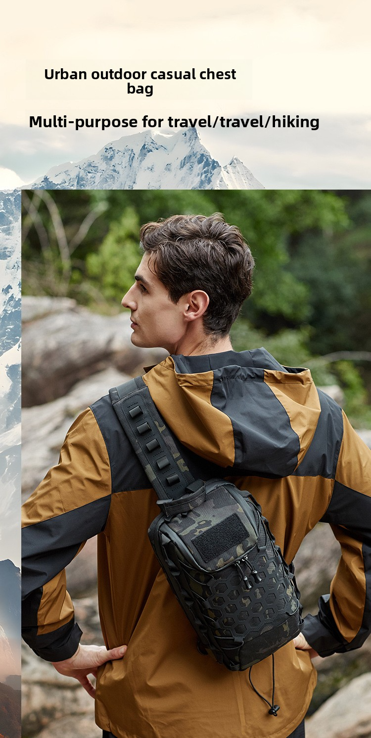 Men's Nylon Chest Pack – Lightweight & Durable Sling Bag For Outdoor Adventures | Adjustable Strap (Black/CP Color)_voghion.com