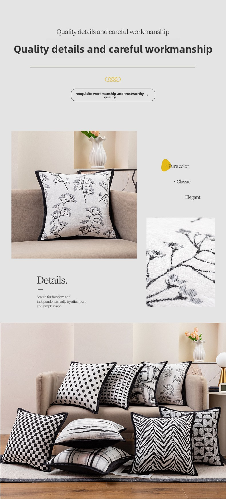 Housse de coussin de luxe en jacquard 45 x 45 cm – Housse de coussin géométrique moderne pour canapé, lit et chaise – Décoration d'intérieur élégante_voghion.com