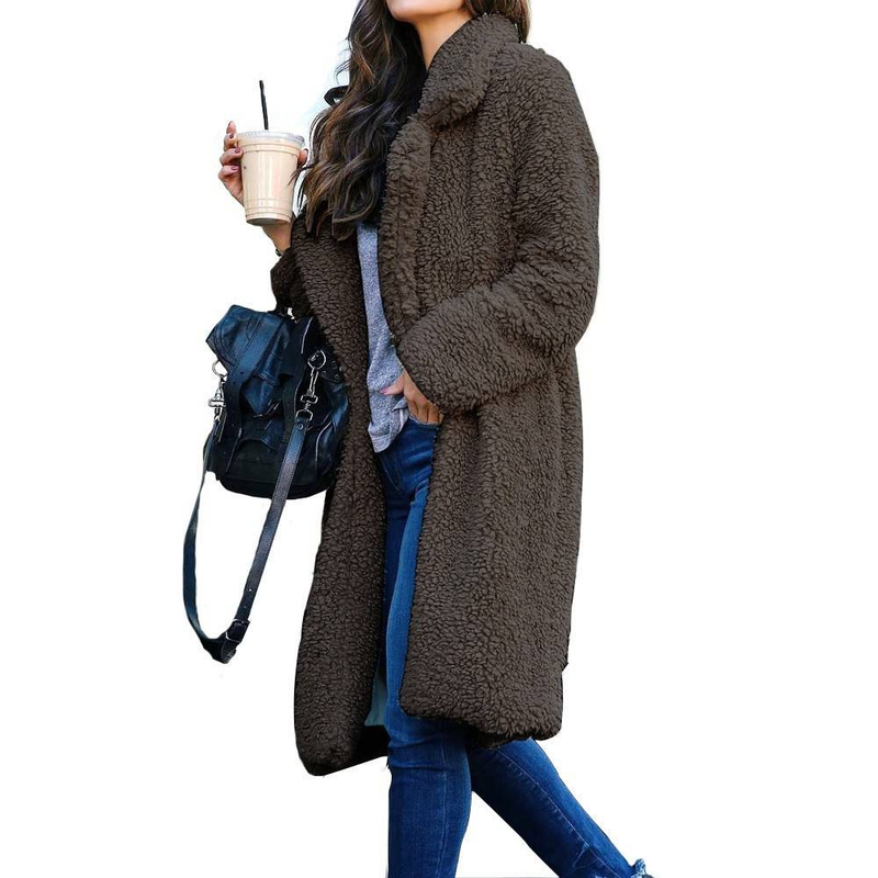 Damen Winter Fleecemantel Mit Reverskragen, Langärmlige Plüschoberbekleidung, Doppelseitige Weiche Flauschige Jacke Für Herbst Und Winter_voghion.com