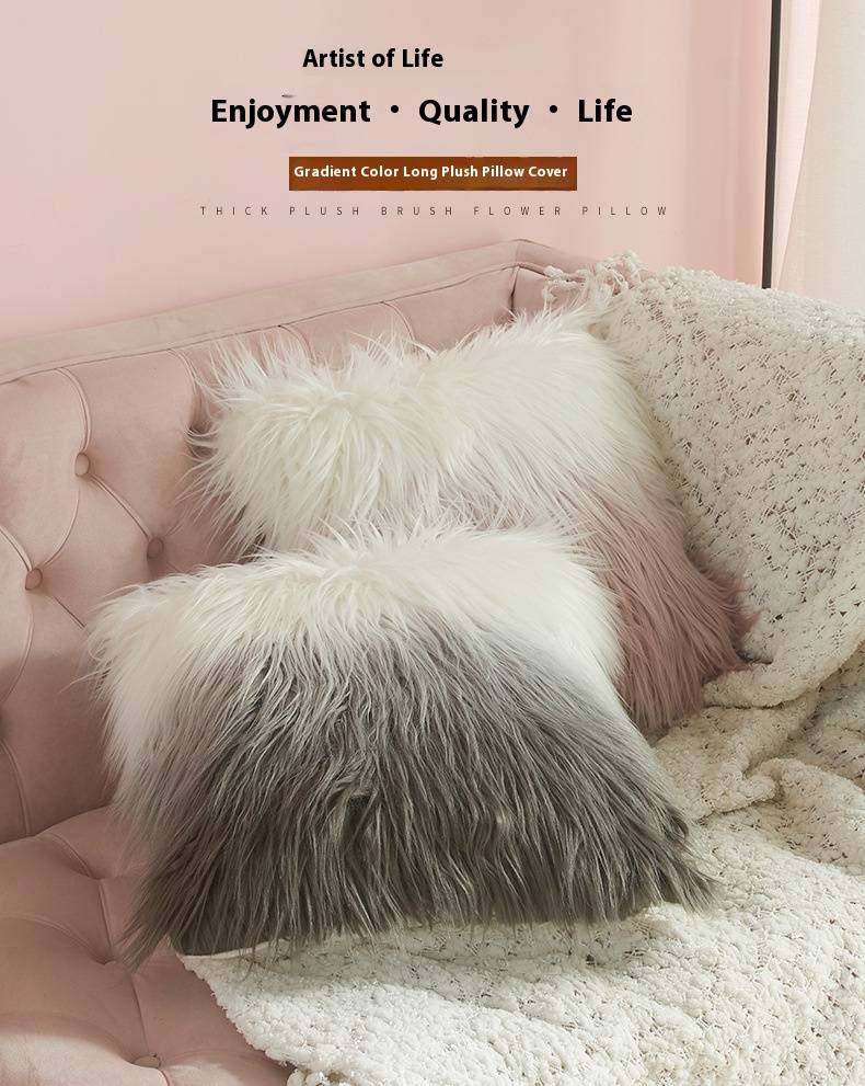 Federa per cuscino in pelliccia sintetica sfumata sfumata - Federa per cuscino decorativo in morbido velluto 45x45 cm, arredamento moderno per divano/letto, grigio e rosa_voghion.com