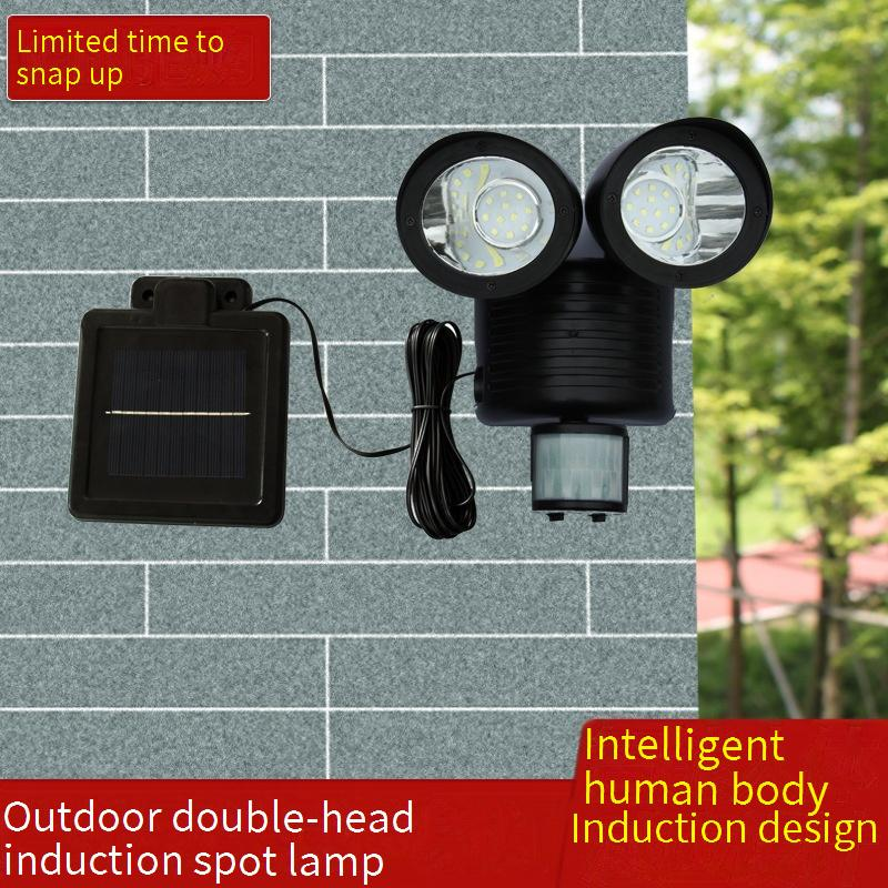 Lámpara solar con sensor de movimiento, doble cabezal, 22 LED, impermeable, para exteriores, iluminación de paisajes, para jardín, caminos y garajes._voghion.com