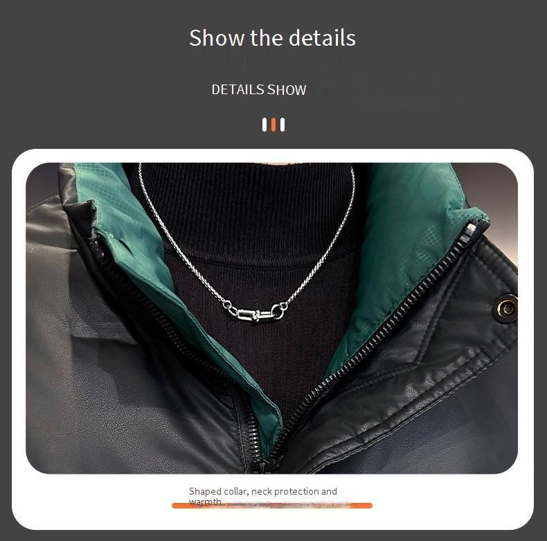 Unisex PU Leather Puffer Jacket With Duck Down Filling, Stand Collar, Streetwear Style, Warm Winter Coat For Men And Women_voghion.com