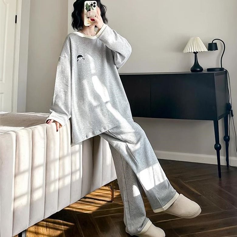 Girls' Autumn And Winter Home Suit Set, Long Sleeved Sleepwear Set, Long Pants Casual Cartoon Pullover, Can Be Worn Outside, Sports Suit_voghion.com
