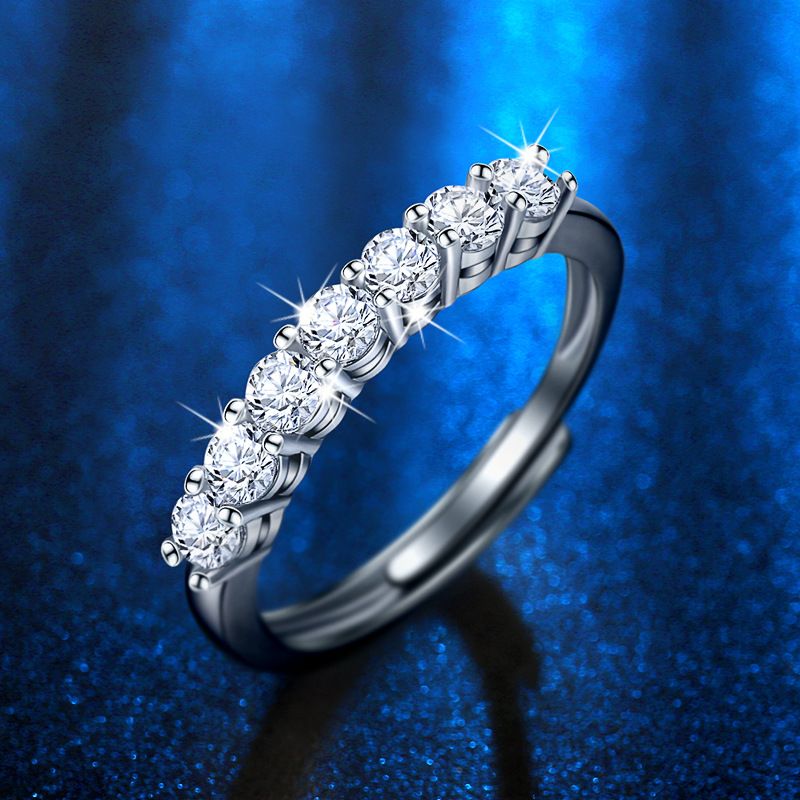 Mossanit-Diamantring für Frauen – Koreanischer Stil, Sechs-Zinken-Fassung, Diamant-Imitat-Ring, Paarring – Offenes Band, Ehering, minimalistischer Ring_voghion.com