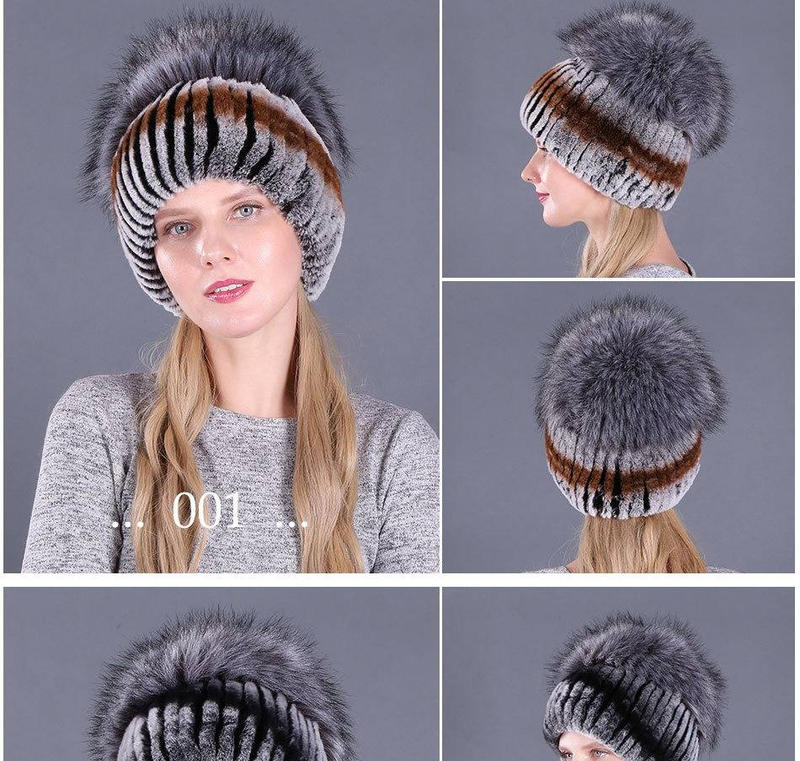 Cappello invernale da donna in pelliccia di coniglio - Berretto con paraorecchie in pelliccia di volpe sintetica morbida e calda per il freddo - Berretto lavorato a maglia alla moda in vari colori_voghion.com