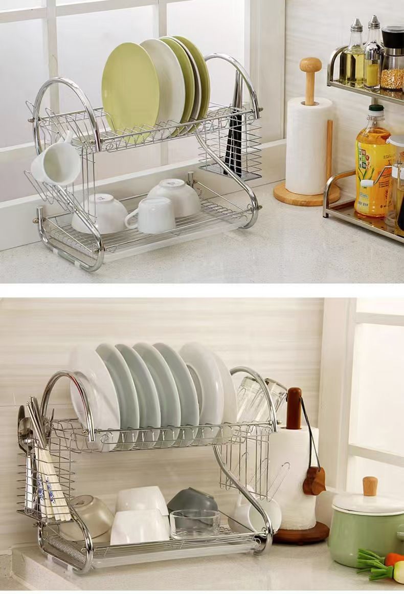 Scolapiatti multistrato a forma di S per la cucina, contenitore a doppio strato, utensili magici e rastrelliere per ciotole_voghion.com