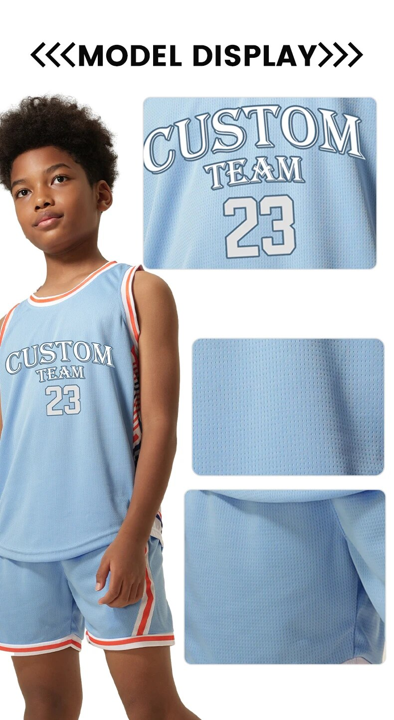 Mundury dziecięce Niestandardowe 100% siatka poliestrowa Oddychająca koszulka chłopięca Szybkoschnące koszulki do koszykówki 2302_voghion.com