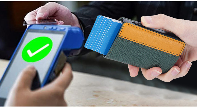 Neu Tasche Herren Baellerry Kontrast Farbe RFID Anti Magnetische Seite Push Bullet Box Neutral Karte Leder Clip_voghion.com