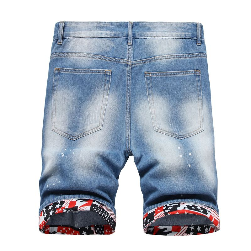 Men'sSpot Sommer dünne, abgenutzte Fünf-Punkt-Jeansshorts für Herren, Modetrend, gerade Hose mit mittlerer Taille_voghion.com
