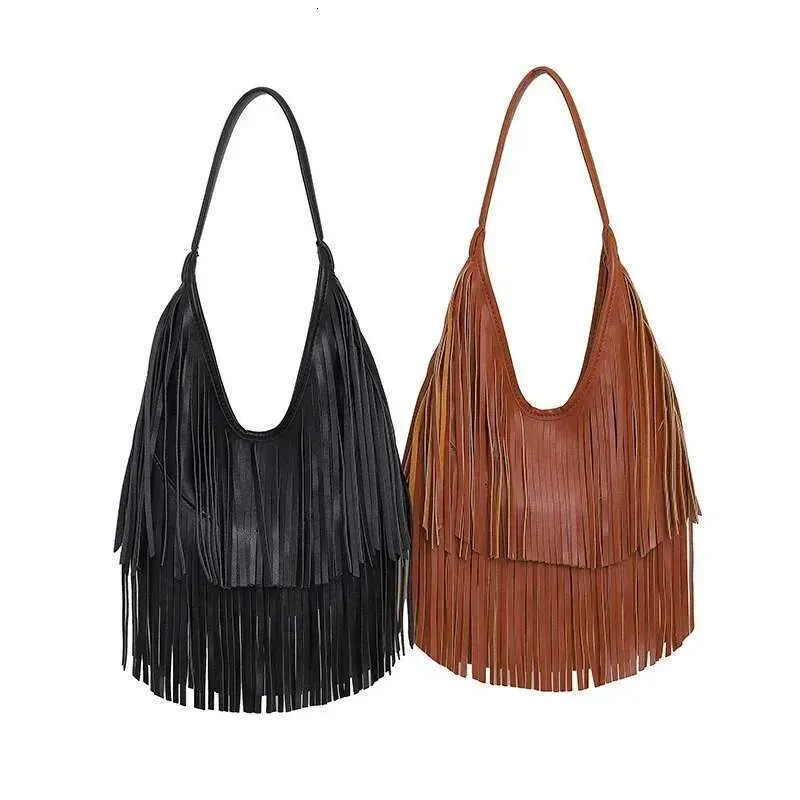 Elegante borsa a tracolla: borsa hobo in morbida pelle PU con dettaglio a nappa lunga, spaziosa borsa tote per donna, disponibile nel classico_voghion.com