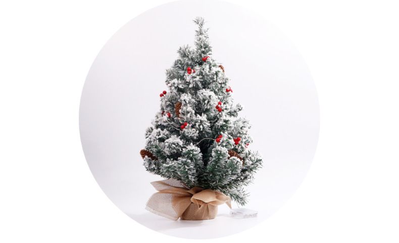 Flocked Christmas Tree Decorations With LED Lights – 50cm/55cm/60cm Mini Tabletop Tree For Holiday Home & Office Decor_voghion.com