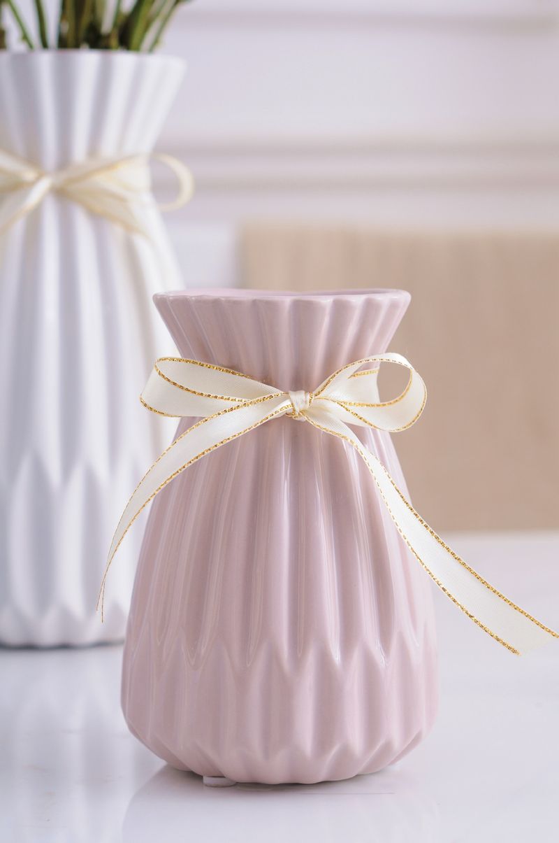 Elegantes weiß-rosa Origami-Keramikvasen-Set – Modernes minimalistisches Wohndekor-Trio (groß, mittel, klein)_voghion.com