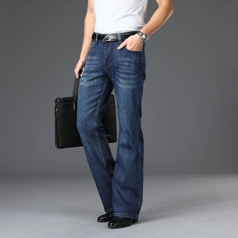 Premium Products Men's High Waisted Elastic Loose Flared Jeans Wide Leg Pants_voghion.com