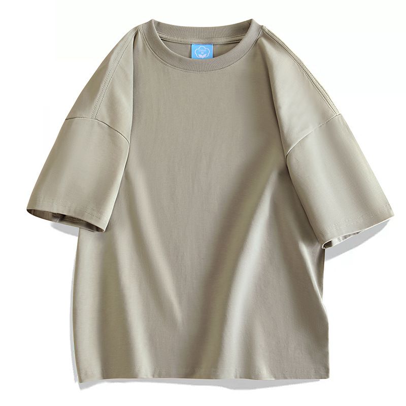 Camiseta curta de algodão 2025d estilo americano solta, cor sólida, unissex, básica, grande, ombro caído, meia manga - 10T1000_voghion.com